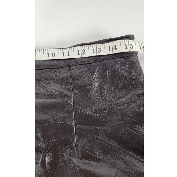Vintage Mattina T Brown Genuine Leather Patchwork Mob Wife Midi Skirt, Size 12 - Picture 8 of 12